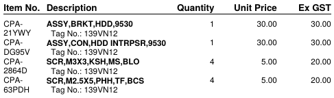 Dell parts list